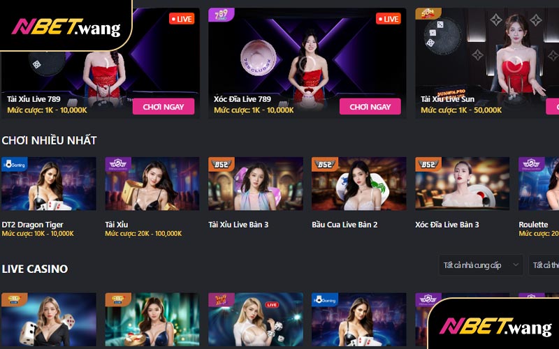 Top các siêu phẩm tại sảnh Casino NBET