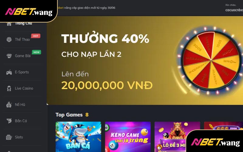 Thưởng 40% đối với lần nạp thứ 2